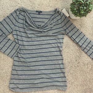 GAP Gray and Navy Striped Cowl Neck Top
